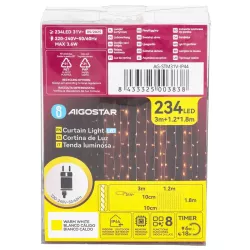 Kurtyna świetlna 1.2x1.8m 234 ciepłych lampek w 13 soplach 8 trybów - 8433325003838