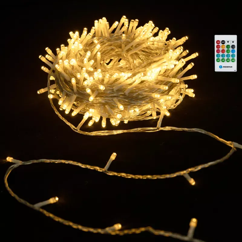 Lampki choinkowe ciepłe 10m z pozytywką sznur 100 led na baterie pilot - 8433325501303