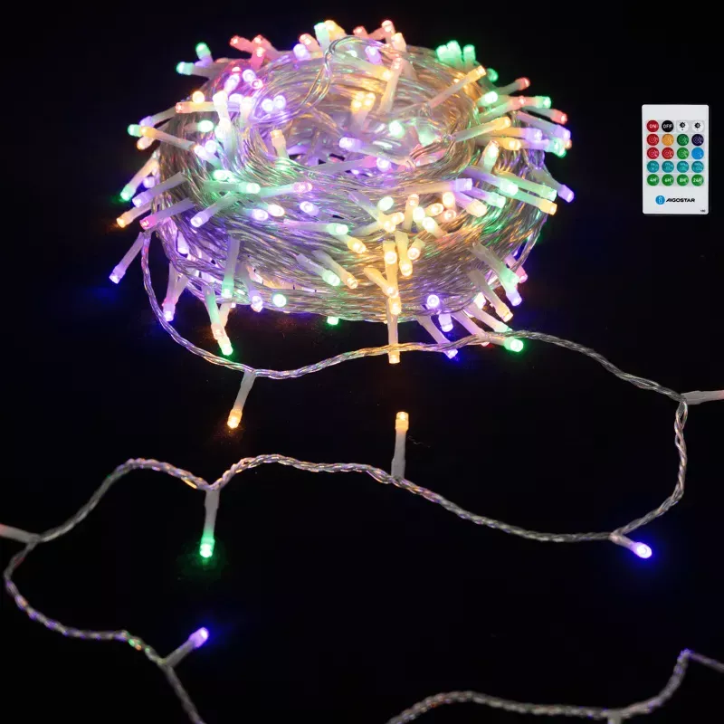 Lampki choinkowe 10m z pozytywką sznur 100 led RGBY na baterie pilot - 8433325501310