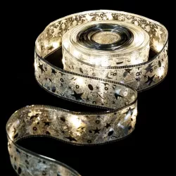 Szarfa choinkowa 5m w gwiazdki led na baterie AA kokarda chłodna biel - 8433325413576