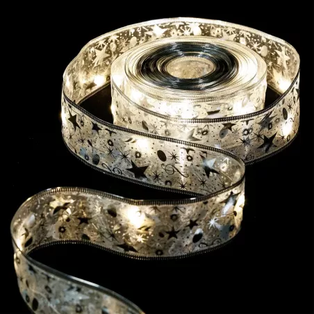 Szarfa choinkowa 5m w gwiazdki led na baterie AA kokarda chłodna biel - 8433325413576