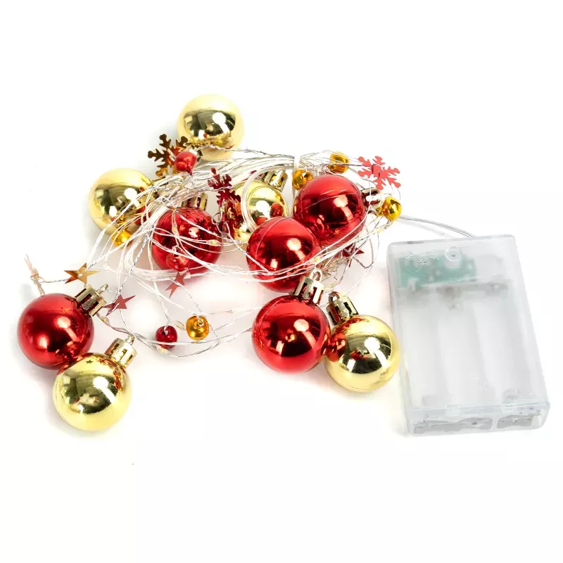 Lampki choinkowe 2m/20led bombki gwiazdki złote i czerwone na baterie - 8433325413637