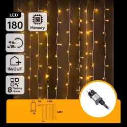 Kurtyna świetlna 0.9x1.8m 180 ciepłych led na 10 paskach z zasilaczem - 8433325003807
