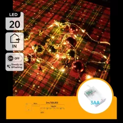 Lampki choinkowe 2m/20led bombki gwiazdki złote i czerwone na baterie - 8433325413637