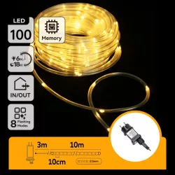 Wąż led Φ5mm 10mb sznur 100 led biały ciepły z zasilaczem 8 funkcji - 8433325381363