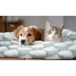 Koc 120x80cm ciepły włochacz dla psa lub kota z wzorem w chmurki roz L - 8719138072668