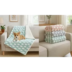 Koc 120x80cm ciepły włochacz dla psa lub kota z wzorem w chmurki roz L - 8719138072668