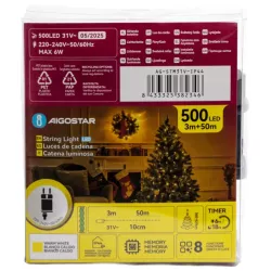 Sznur 50mb 500led ciepłych lampek choinkowych led Ip44 z zasilaczem - 8433325382346