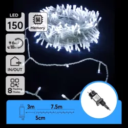 Sznur 7.5 m 150led zimnych lampek choinkowych led Ip44 z zasilaczem - 8433325002381
