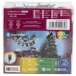 Sznur 30m 300 led kolorowych lampek choinkowych RGBY Ip44 z zasilaczem - 8433325002848