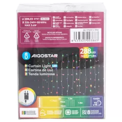 Kurtyna świetlna 1.5x1.8m 288 lampek led RGBY w 16 soplach 8 trybów - 8433325003883