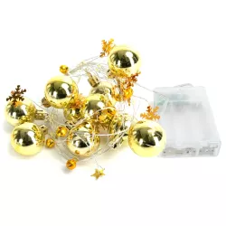 Lampki choinkowe 2m/20 led na 3 baterie AA złote bombki i gwiazdki - 8433325413613