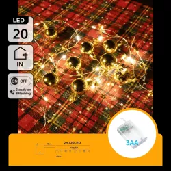 Lampki choinkowe 2m/20 led na 3 baterie AA złote bombki i gwiazdki - 8433325413613
