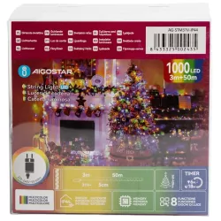Sznur 50m 1000 lampek choinkowych led RGBY Ip44 z zasilaczem 8 trybów - 8433325002435