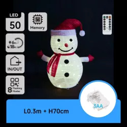 Bałwanek 0.7m składana dekoracja ogrodowa z pilotem na 3xAA zimna biel - 8433325501402