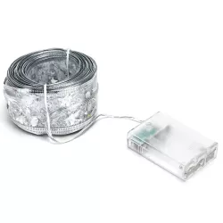 Szarfa choinkowa 2m srebrna w gwiazdki led na baterie AA ciepła biel - 8433325413552