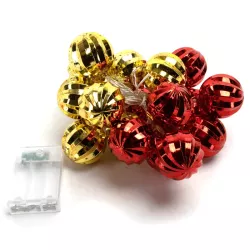 Lampki choinkowe na 3 baterie AA świąteczne bombki złoty+czerwony - 8433325413699
