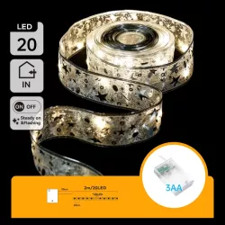 Szarfa choinkowa 2m srebrna w gwiazdki led na baterie AA ciepła biel - 8433325413552