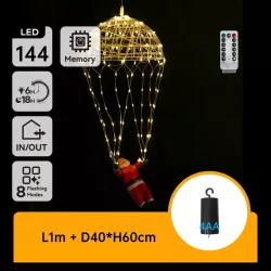 Mikołaj na świecącym spadochronie 40x60cm 144 ciepłych led na baterie - 8433325501365