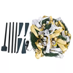 Składana choinka 180x60cm srebrno-złote dekoracje 8 trybów zimna biel - 8433325002015