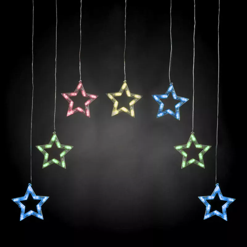 Kurtyna świetlna 7 kolorowych gwiazdek 1x1.2m 8 trybów niskonapięciowa - 8433325003494