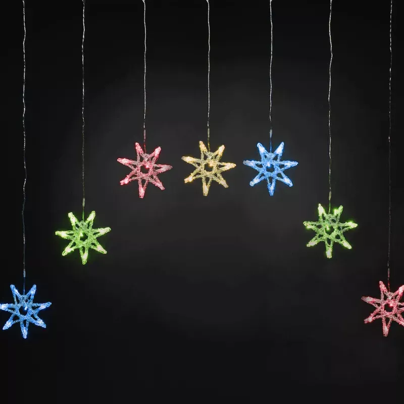 Kurtyna świetlna 7 kolorowych gwiazdek 1x1.2m 8 trybów niskonapięciowa - 8433325003555