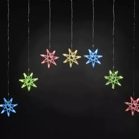 Kurtyna świetlna 7 kolorowych gwiazdek 1x1.2m 8 trybów niskonapięciowa - 8433325003555