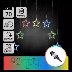 Kurtyna świetlna 7 kolorowych gwiazdek 1x1.2m 8 trybów niskonapięciowa - 8433325003494