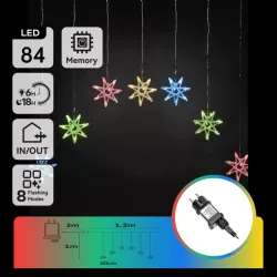 Kurtyna świetlna 7 kolorowych gwiazdek 1x1.2m 8 trybów niskonapięciowa - 8433325003555
