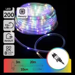 Wąż led 20 m kolorowy sznur 200 led RGBY Φ5mm z zasilaczem 8 funkcji - 8433325381387