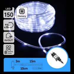 Węż led Φ5mm 15m sznur 150 led biały zimny z zasilaczem 8 funkcji - 8433325381769