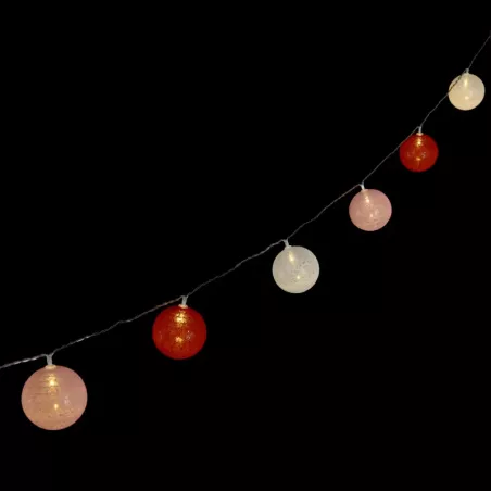 Bawełniane kule girlanda 10 biało-czerwonych kul 2m na 3 baterie - 8433325413378
