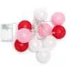 Bawełniane kule girlanda 10 biało-czerwonych kul 2m na 3 baterie - 8433325413378