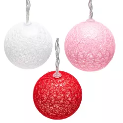 Bawełniane kule girlanda 10 biało-czerwonych kul 2m na 3 baterie - 8433325413378