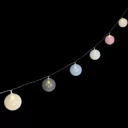 Bawełniane kule girlanda 10 pastelowych lampek 2 m długości na baterie - 8433325413385