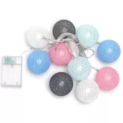 Bawełniane kule girlanda 10 pastelowych lampek 2 m długości na baterie - 8433325413385