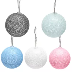 Bawełniane kule girlanda 10 pastelowych lampek 2 m długości na baterie - 8433325413385