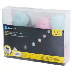 Bawełniane kule girlanda 10 pastelowych lampek 2 m długości na baterie - 8433325413385