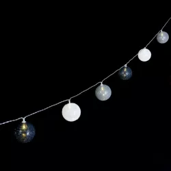 Bawełniane kule girlanda 10 szarych i białych kul 2 m dł. na baterie - 8433325413392