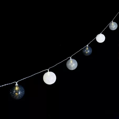 Bawełniane kule girlanda 10 szarych i białych kul 2 m dł. na baterie - 8433325413392