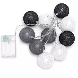Bawełniane kule girlanda 10 szarych i białych kul 2 m dł. na baterie - 8433325413392