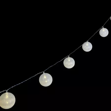 Bawełniane kule girlanda 10 białych lampek 2 m długości na baterie - 8433325413422