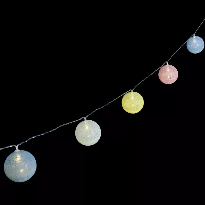 Bawełniane kule girlanda 10 jasnych lampek 2 m długości na baterie - 8433325413439