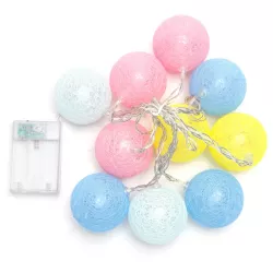 Bawełniane kule girlanda 10 jasnych lampek 2 m długości na baterie - 8433325413439