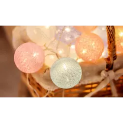 Bawełniane kule girlanda 10 kolorowych lampek 90cm długości na baterie-8433325208943