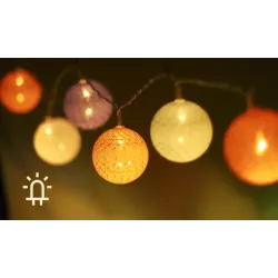 Bawełniane kule girlanda 10 kolorowych lampek 90cm długości na baterie-8433325208943