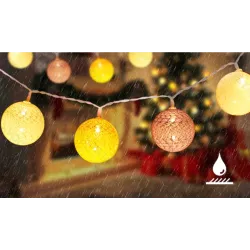 Bawełniane kule girlanda 10 kolorowych lampek 90cm długości na baterie-8433325208943