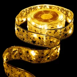 Szarfa choinkowa 10 m na 3 baterie AA złota w gwiazdki 5 cm ciepła - 8433325413545