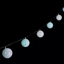 Bawełniane kule girlanda 10 miętowych lampek 2 m długości na baterie - 8433325413453