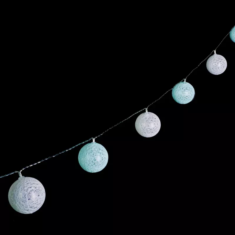 Bawełniane kule girlanda 10 miętowych lampek 2 m długości na baterie - 8433325413453